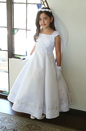 AG_DR1586 - Girls Dress Style DR1586- WHITE Bridal Satin Dress with ...