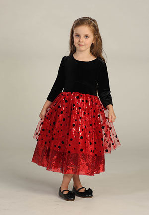 Flower Girl Dress Style DR3001_3002 - RED-BLACK Polka Dot Velvet and Sequin Dres