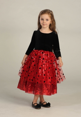 Flower Girl Dress Style DR3001_3002 - RED-BLACK Polka Dot Velvet and Sequin Dress