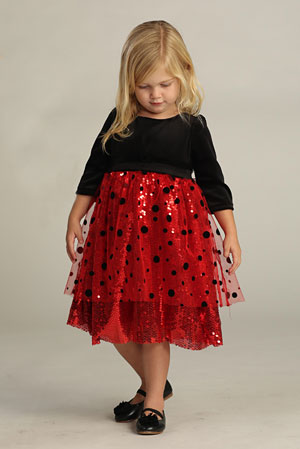 Flower Girl Dress Style DR3001_3002 - RED-BLACK Polka Dot Velvet and Sequin Dres