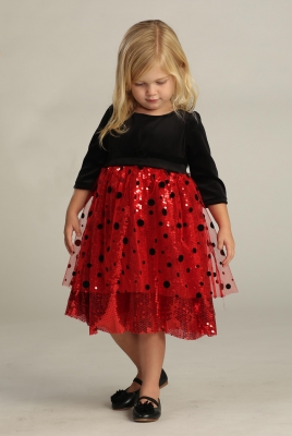 Flower Girl Dress Style DR3001_3002 - RED-BLACK Polka Dot Velvet and Sequin Dress