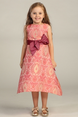 Flower Girl Dress Style DR3011_3012 - PINK Elegant Sleeveless Brocade Dress with Bow and Sash