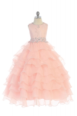 Girls Dress Style DR5201- Blush Lace and Organza Ruffle Dress in Choice of Color