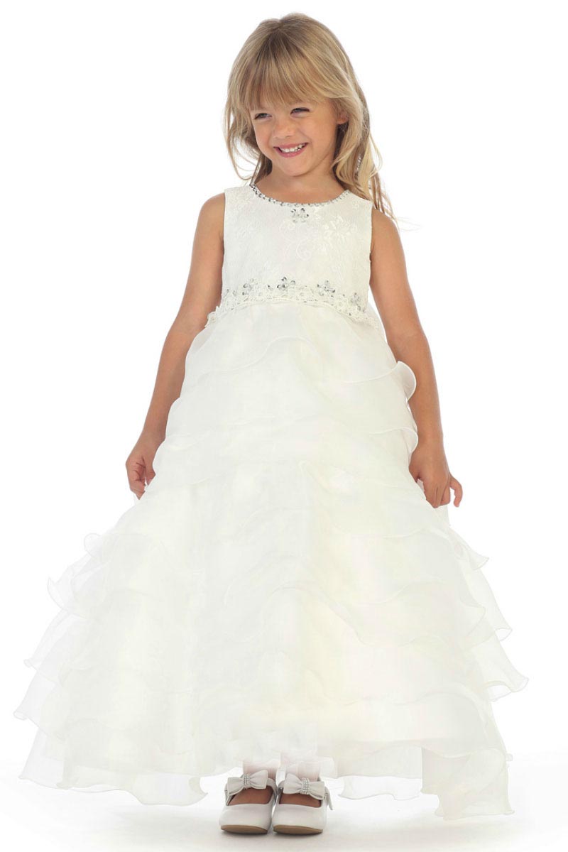 Girls Dress Style DR5201- Ivory Lace and Organza Ruffle Dress