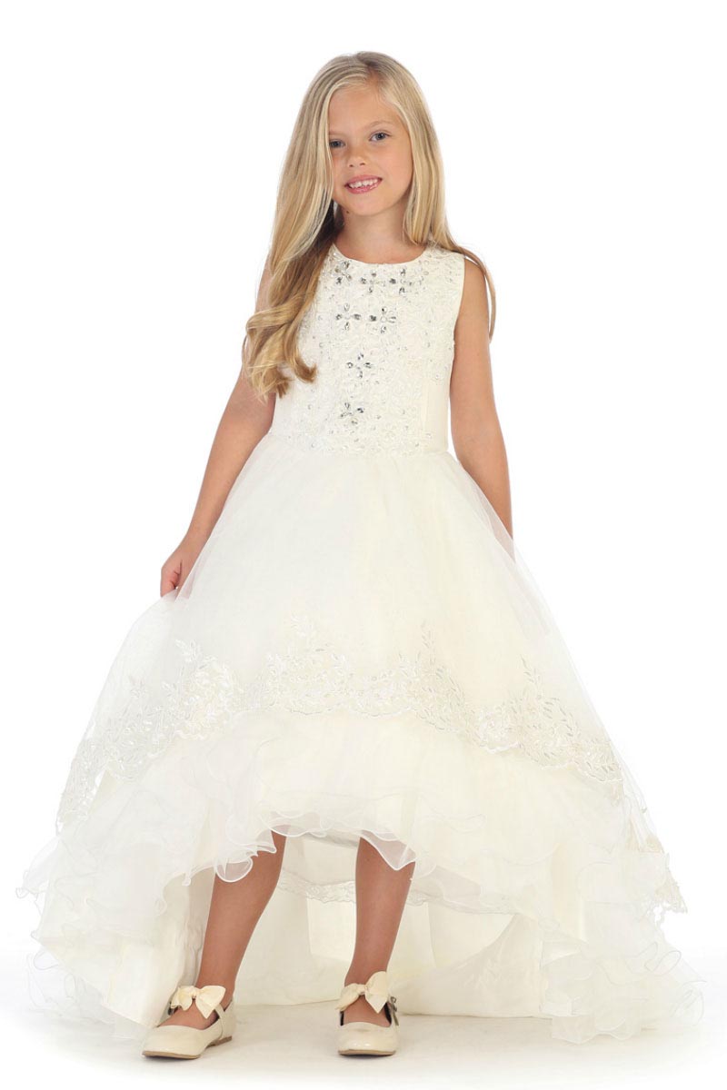 Girls Dress Style DR5207 - Satin and Tulle High Low Dress in Choice of Color