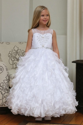 Girls Dress Style DR5237- Beaded Organza Ruffle Dress with Jacket in Choice of Color