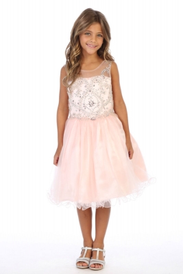 Girls Dress Style DR5264 - BLUSH PINK Short Beaded Illusion Neckline Party Dress