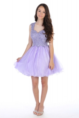 Girls Teen Dress Style DR5266X - LILAC Short Beaded Illusion Neckline Party Dress