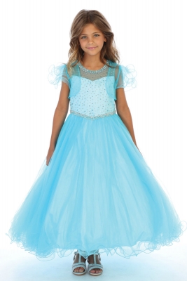 Girls Dress Style DR5278 - Satin and Tulle Gown with Beaded Bodice Dress in Choice of Color