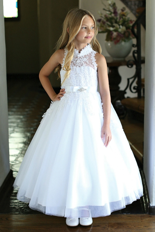 girls white satin dress