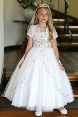 SALE_White Satin and Three Layer Tulle Dress