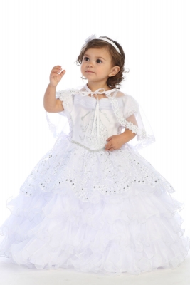 Girls Baptism and Christening Style DR6313 - WHITE Satin and Organza Our Lady of Guadalupe