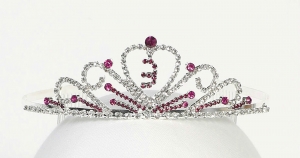 Girls Rhinestone Tiara Style M0655FUS- Ornate FUCHSIA Rhinestone Tiara with Number 3