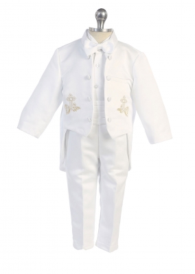SALE White/Gold 5 Piece Tuxedo Set with Embroidery
