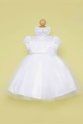 Girls Dress Style B757 - White Short Sleeved Lace and Tulle Dress