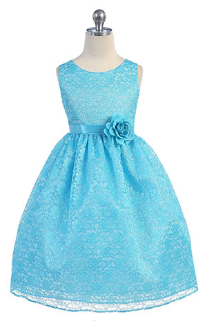 CA_D749TUR - Girls Dress Style D749- TURQUOISE Sleeveless Lace Dress ...
