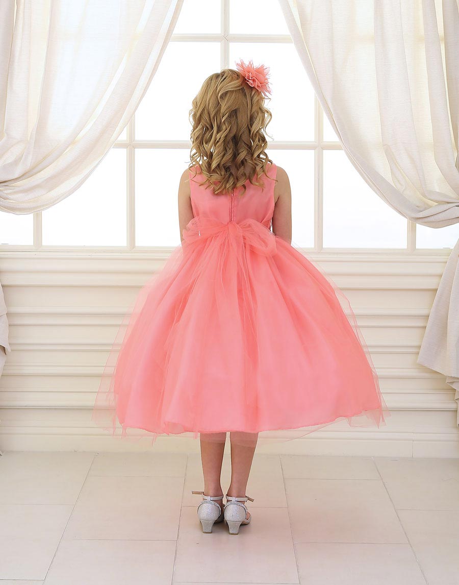CA_D754CO - Girls Dress Style D754 - CORAL Sleeveless Satin