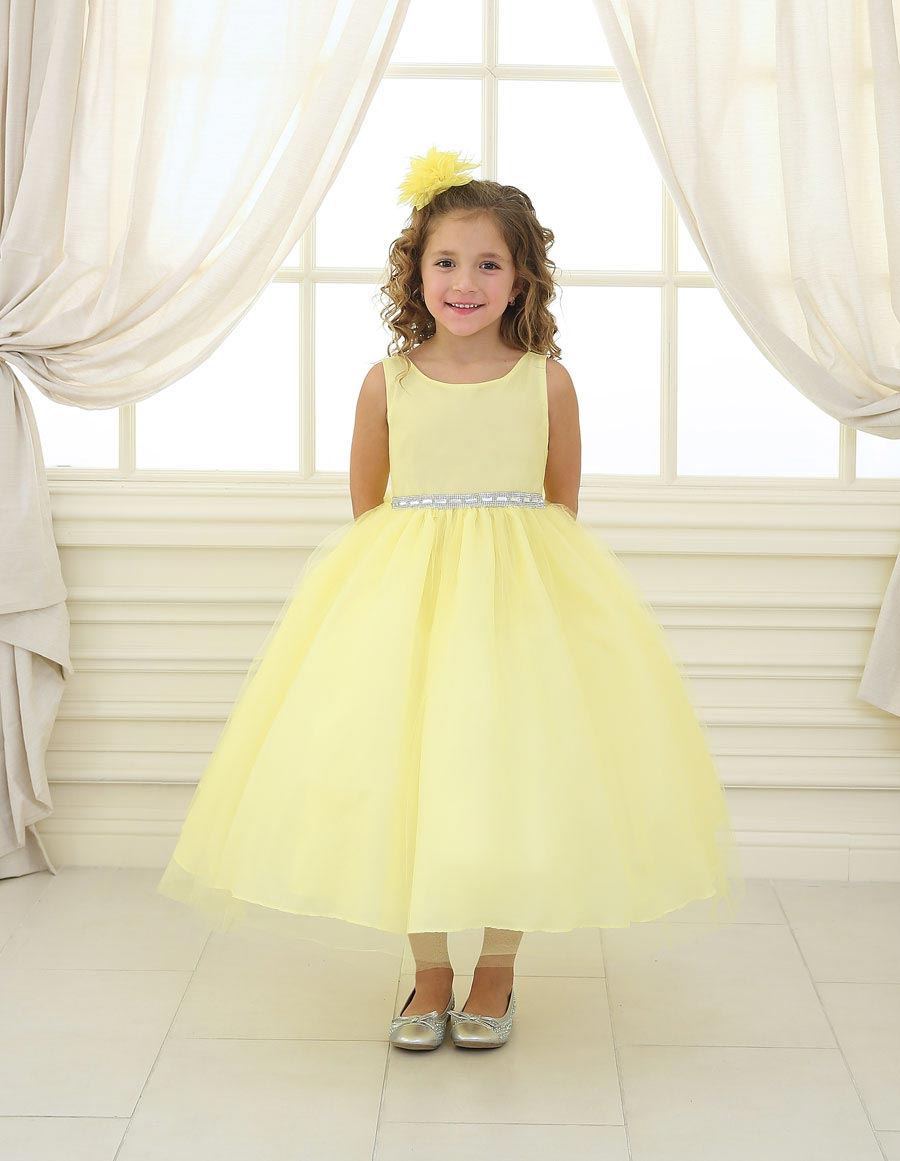 Girls Dress Style D754 - YELLOW Sleeveless Satin and Organza Dress with Embellis