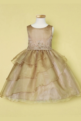 Girls Dress Style D763 - GOLD Sleeveless Organza and Beaded Dress