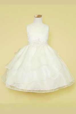Girls Dress Style D763 -  IVORY Sleeveless Organza and Beaded Dress