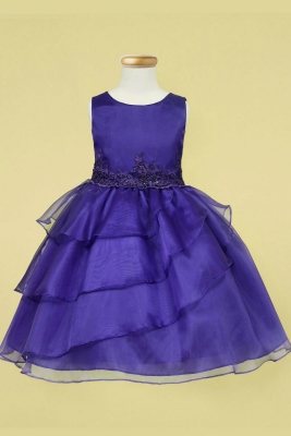 Girls Dress Style D763 - PURPLE Sleeveless Organza and Beaded Dress