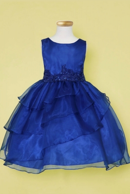 Girls Dress Style D763 - ROYAL BLUE Sleeveless Organza and Beaded Dress