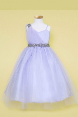 Girls Dress Style D766 - LILAC Short Dress with Draped Shoulder