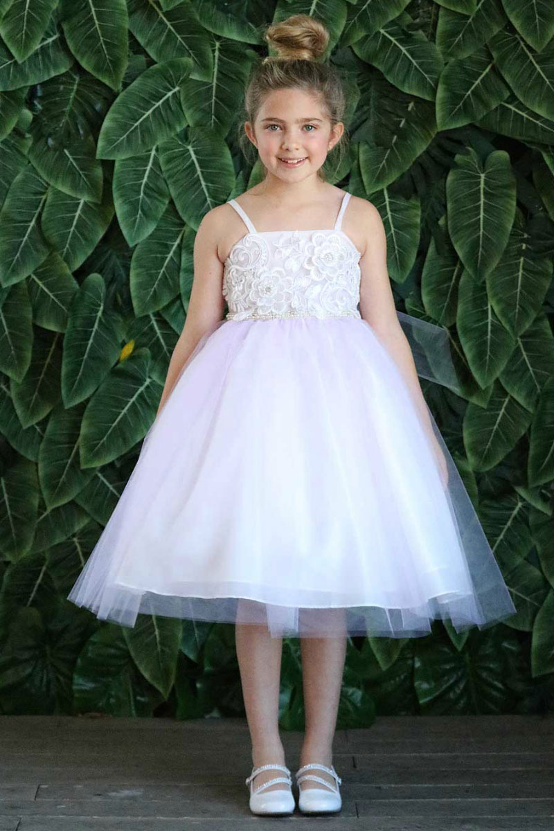 CA_D776LL Girls Dress Style D776 Embroidered Bodice and Tulle Dress in Lilac New Items