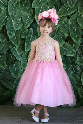 Girls Dress Style B778 - DARK PINK-GOLD - Embroidered Bodice with Tulle Skirt