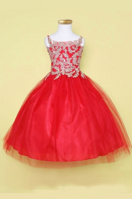 Girls Dress Style D778 - RED-GOLD - Embroidered Bodice with Tulle Skirt