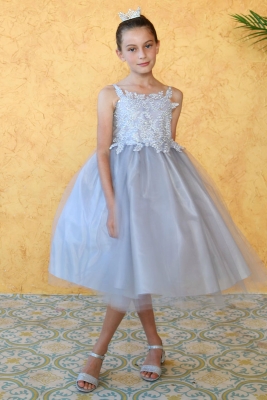 SALE - SILVER Embroidered Bodice with Tulle Skirt