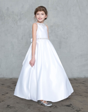 SALE Long Satin and Beaded Dress in White
