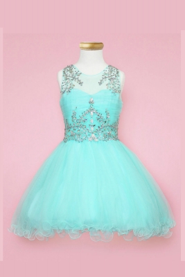 Girls Dress Style TY003 - AQUA Beautifully Beaded Short Party Dress