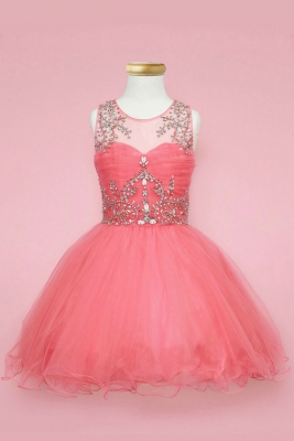 Girls Dress Style TY003 - CORAL Beautifully Beaded Short Party Dress