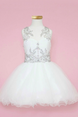 Girls Dress Style TY003 - WHITE Beautifully Beaded Short Party Dress