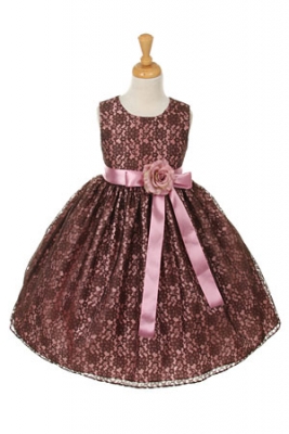 Girls Dress Style 1132- BROWN Taffeta and Lace CREATE YOUR OWN DRESS