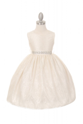 Girls Dress Style 1132BT - IVORY Taffeta and Lace Dress with Choice of BEADED BELT COLOR