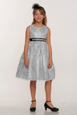 Girls Dress Style 1132BT - SILVER Taffeta and Lace CREATE YOUR OWN DRESS