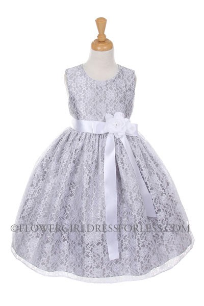 white and silver flower girl dresses