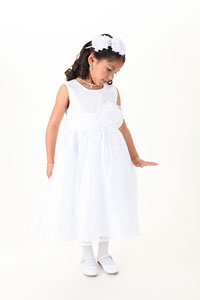 SALE Girls Dress Style 1132- White Dress with Choice of Sash