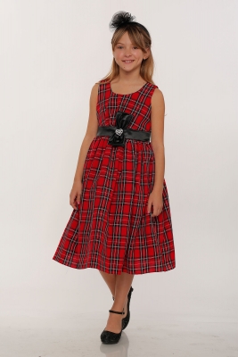 Girls Dress Style 1168 - Tartan Plaid Dress with Front Bow in Choice of Color