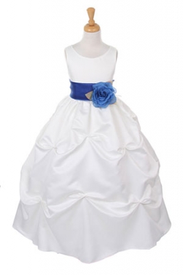 Girls Dress Style 1190- Choice of White or Ivory Dress with Royal Sash and Flower