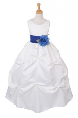 Girls Dress Style 1190- Ivory Dress with Royal Sash and Flower