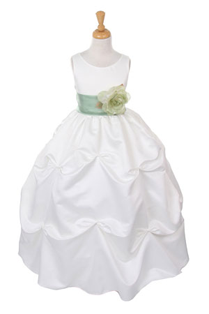 green emerald velvet dress White V-Back Satin Flower Girl Dresses with Colored Sash 219T(3) Lime Green / 10 main image 0