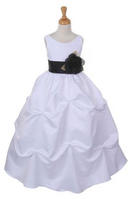 Girls Dress Style 1190- Choice of White or Ivory Dress with Black Sash and Flower
