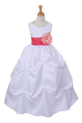 Girls Dress Style 1190- Choice of White or Ivory Dress with Coral Sash and Flower