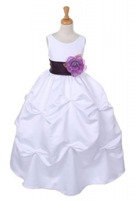 Girls Dress Style 1190- Choice of White or Ivory Dress with Lavender Sash and Flower