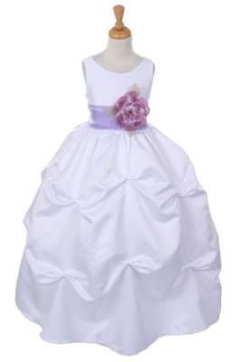 Girls Dress Style 1190- Choice of White or Ivory Dress with Lilac Sash and Flower