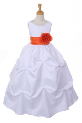 Girls Dress Style 1190- Choice of White or Ivory Dress with Orange Sash and Flower