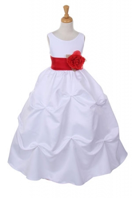 Girls Dress Style 1190- Choice of White or Ivory Dress with Red Sash and Flower
